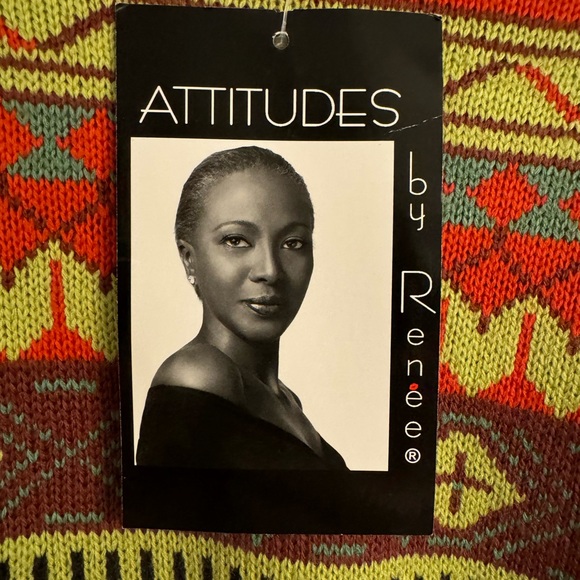 NWT Attitudes by Renee Global Illusions Fair Isle Sweater Chartreuse Women’s 1X - Picture 4 of 8